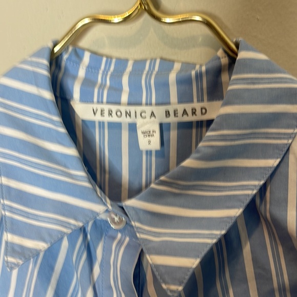 Veronica Beard Ferris Striped ruched button down shirt dress 2 - Picture 10 of 11